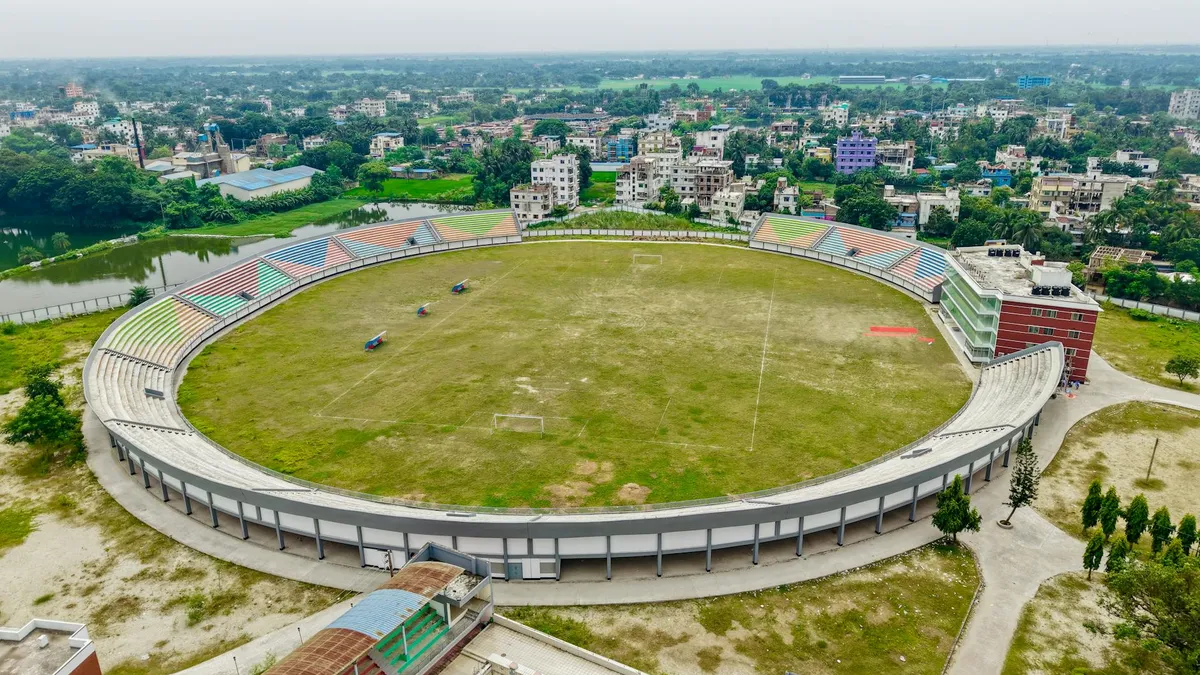 A sports stadium aerial view